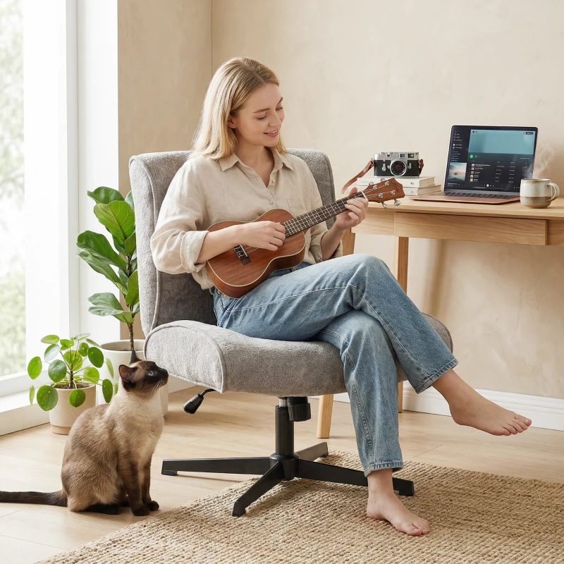 HOMCOM Fauteuil d'appoint pivotant, fauteuil lounge rembourré effet velours avec réglage en hauteur pour salon, bureau, gris