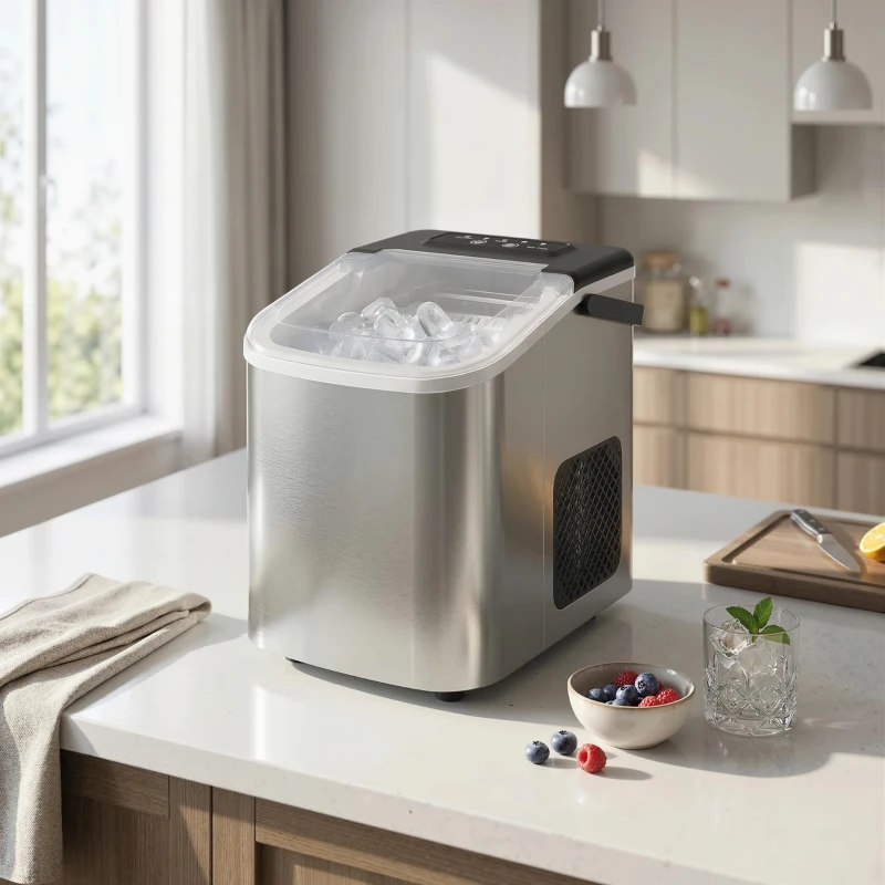 HOMCOM Machine à glaçons, 12kg en 24h, 9 glaçons en 7 minutes, ice maker portable avec fonction autonettoyante, noir