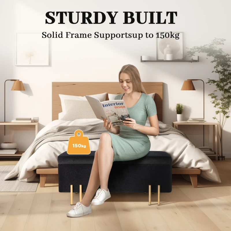 Pufa z pojemnikiem, metal, drewno, pianka, czarna