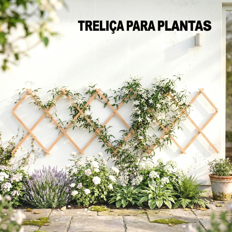 Outsunny Treliça de Jardim em Madeira Extensível Suporte para Plantas Trepadoras Rosas e Videiras 180x60 cm Castanho Claro