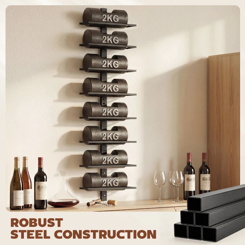 HOMCOM Wall Mounted Wine Rack, 8 Tier Metal Wine Display Rack, Storage Holder for Kitchen, Black
