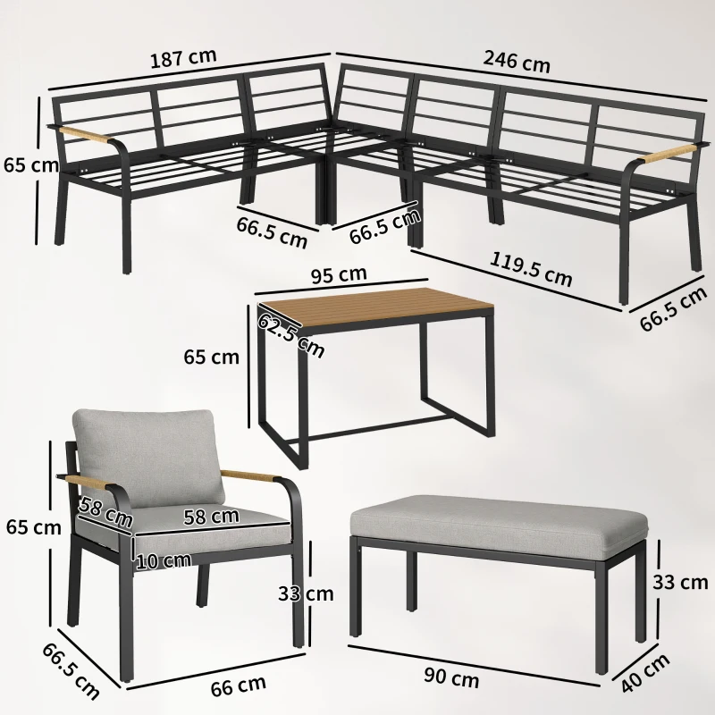 Outsunny 7 Seater Garden Furniture Set, Metal Garden Sofa Set with Cushions, Outdoor Furniture Conversation Sets, Light Grey