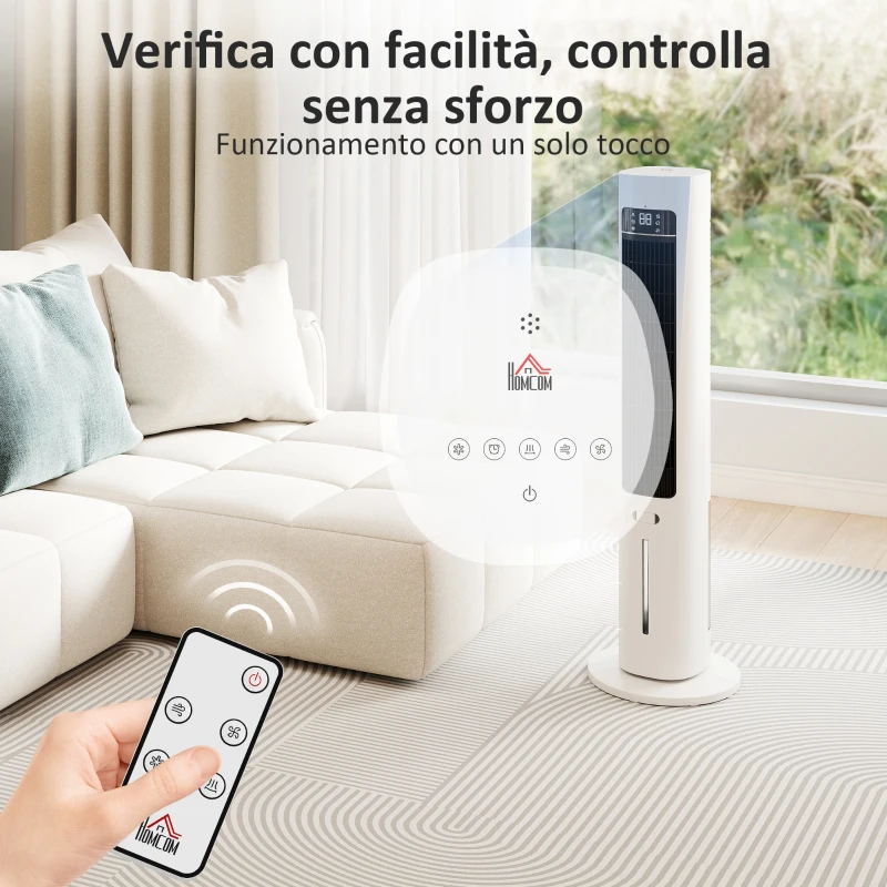 HOMCOM Raffrescatore d'Aria Evaporativo, 3L Serbatoio, 48° Oscillazione, 3 Velocità e Modalità, Bianco