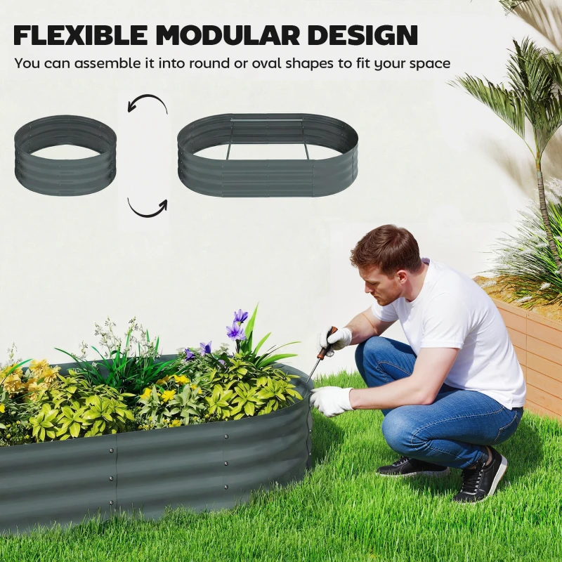 Outsunny Galvanised Raised Garden Bed with Arched Trellis, 4 x 2 x 4.6ft Metal Raised Bed for Garden with Open Bottom, Dark Grey