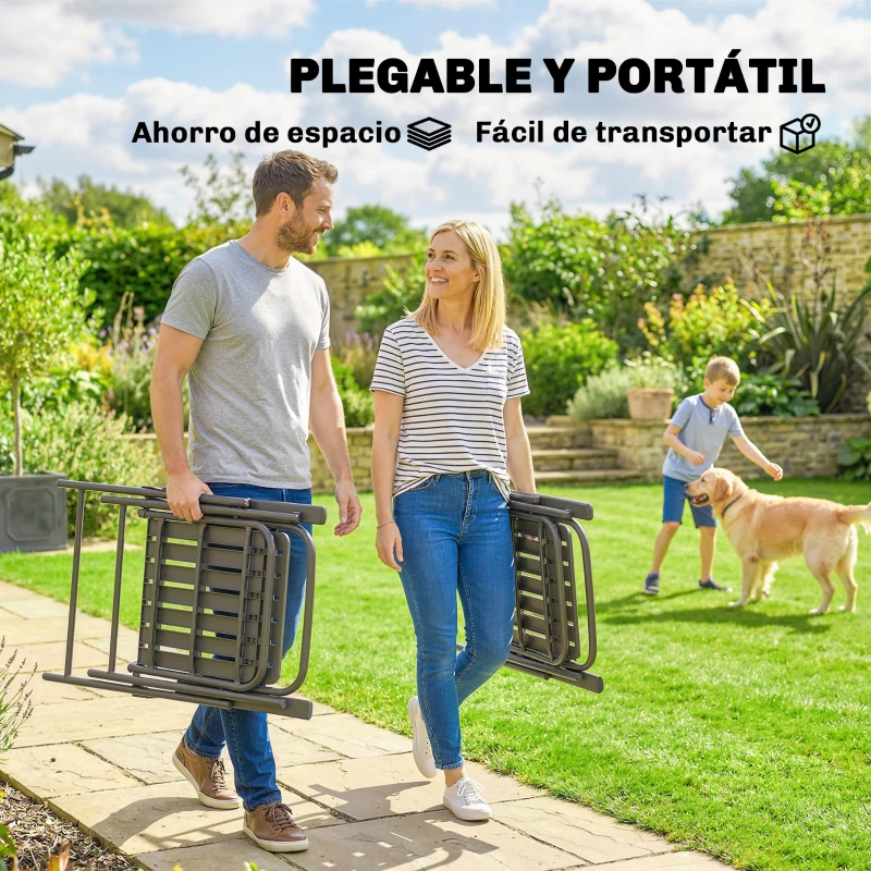 Outsunny Juego de 4 Sillas de Jardín Exterior Plegables con Reposabrazos Respaldo y Asiento Marco Metálico 55x63x93 cm Marrón