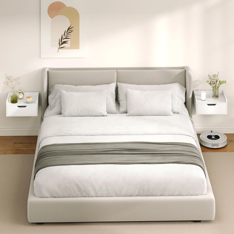 HOMCOM Lot de 2 tables de chevet murales tables de nuit suspendues tiroir plateau aspect bois dim. 40L x 30l x 19,5H cm