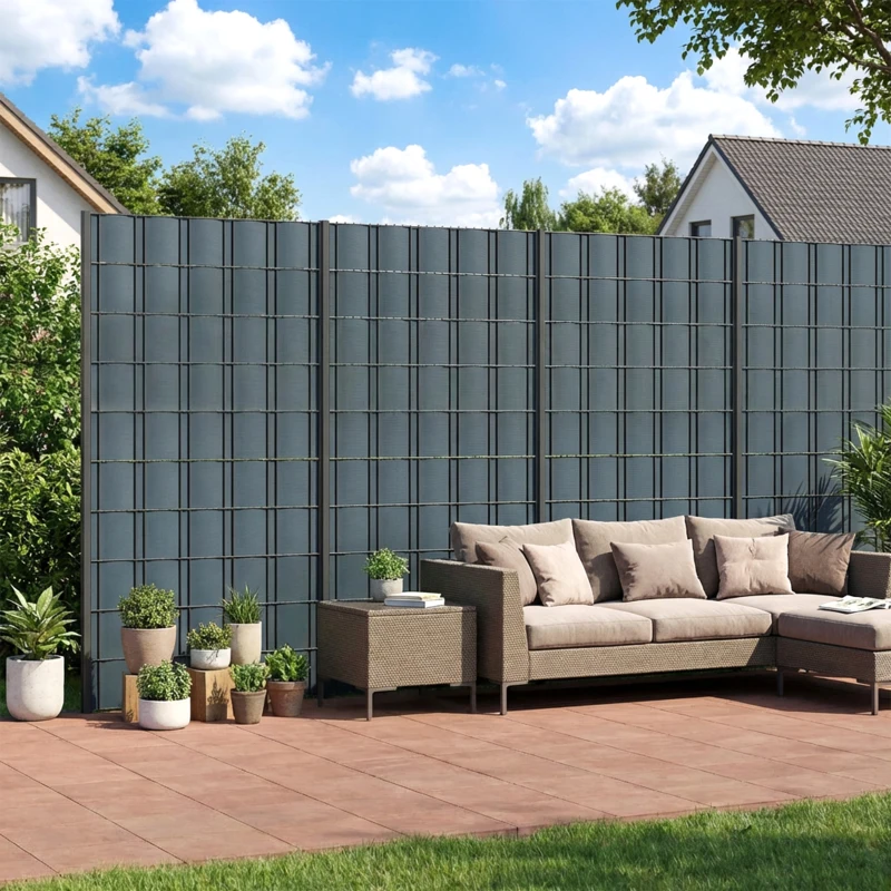 Outsunny Brise-vue PVC Rouleau Occultant 35m Bande de Protection Visuelle 450g/m² avec 120 Clips de Fixation Gris Anthracite