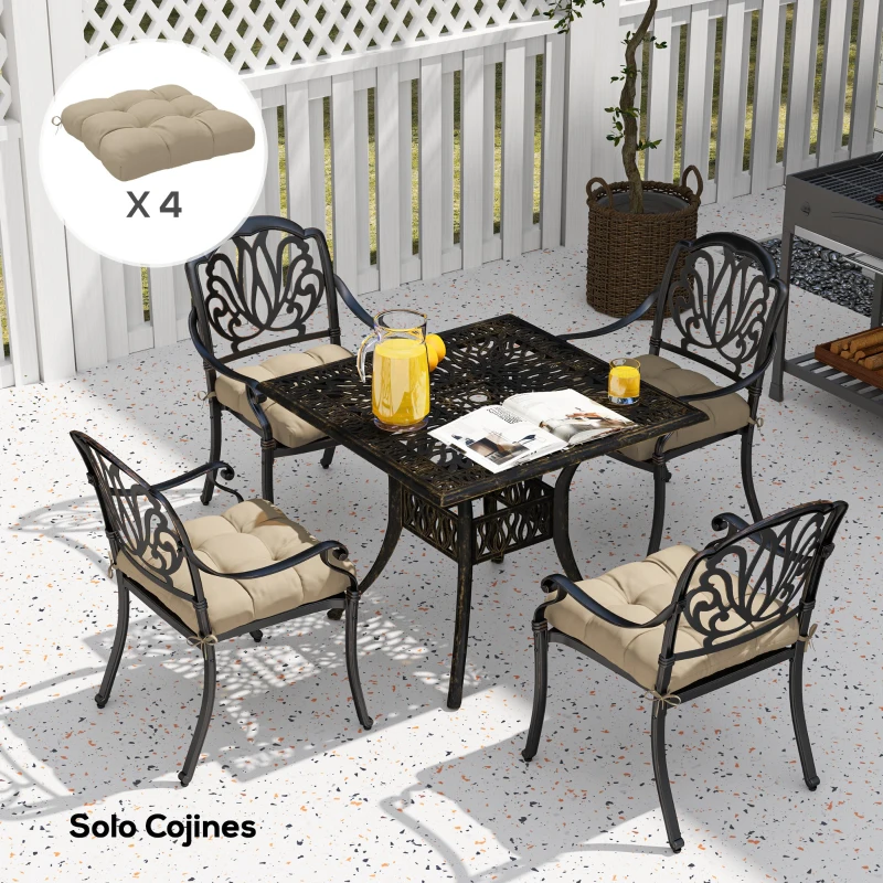 Outsunny Conjunto de Cojines para Sillas de Comedor y Jardín Impermeable y Anti-UV con 2 Cordones de Fijación 48x48x10 cm Caqui