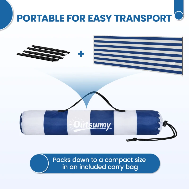 Outsunny 4 Pole Camping Windbreaks, Beach Wind Shield Shelter with Carry Bag and Steel Poles, 540cm x 150cm, Dark Blue