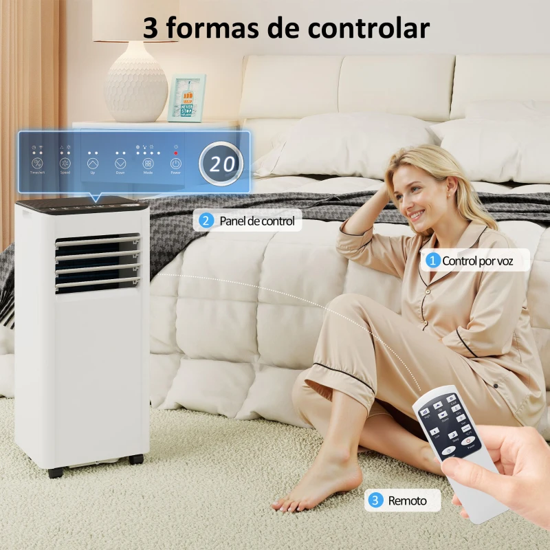HOMCOM Aire Acondicionado Portátil 9000 BTU 4 en 1 Enfriamiento Deshumidificador Ventilador Temporizador para 28 m² Blanco