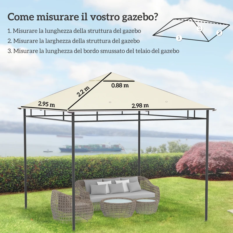 Outsunny Tetto di Ricambio per Gazebo 3x3m in Poliestere con Prese d'Aria e Fori di Drenaggio, Crema