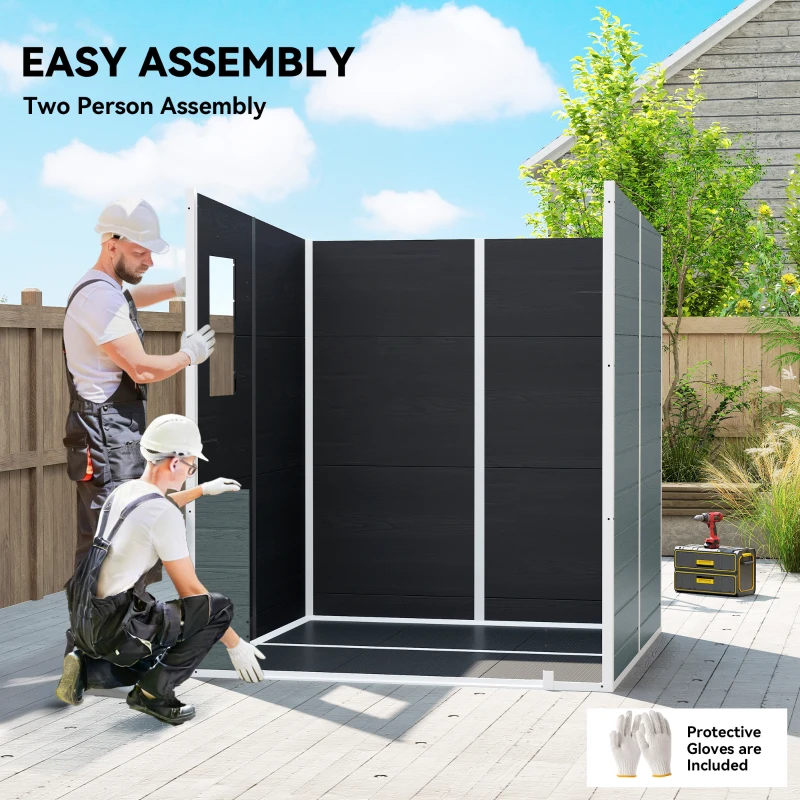 Outsunny Domek narzędziowy 2,89 m², schowek z drewnopodobnym wykończeniem, 3 okna, podwójne drzwi, wentylacja, podłoga, zamek, 182 x 182 x 196 cm