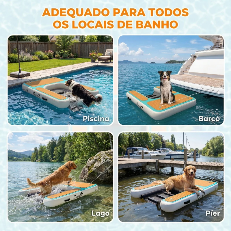 PawHut Rampa de Água Insuflável para Cães para Piscinas Barcos Lagos 151x102 cm com Superfície Antiderrapante Laranja