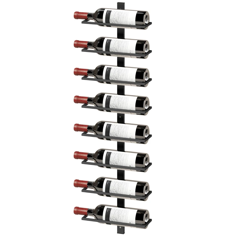 HOMCOM Wall Mounted Wine Rack, 8 Tier Metal Wine Display Rack, Storage Holder for Kitchen, Black