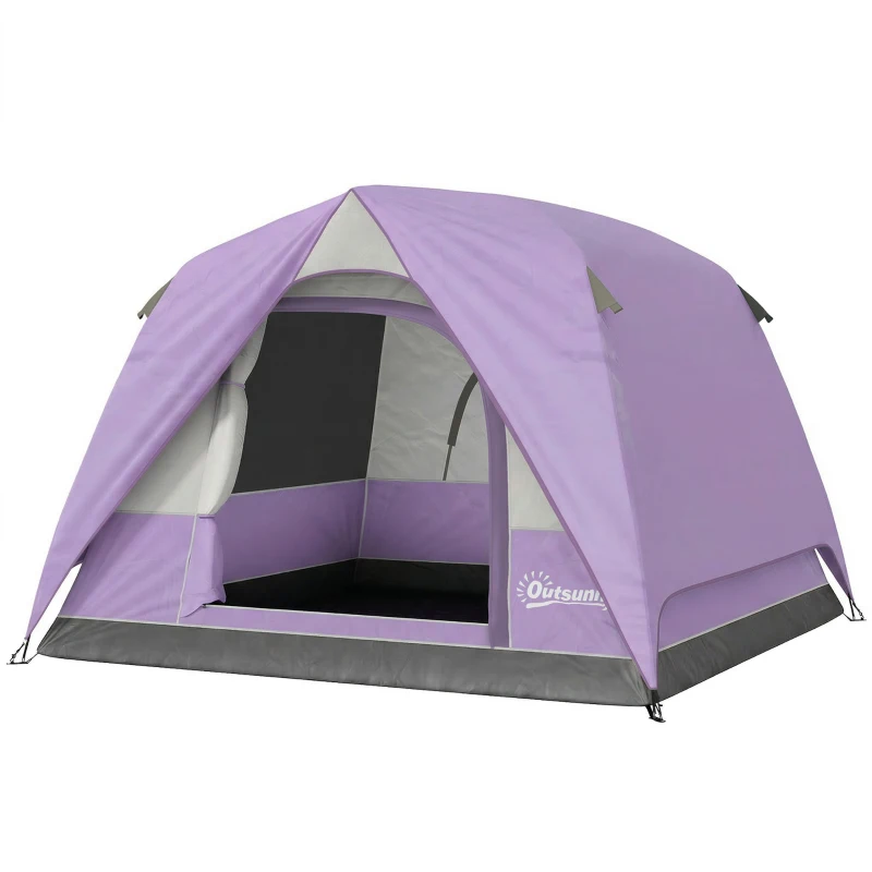 Outsunny 3-4 Person Camping Tent, Easy Set Up 3-4 Man Tent w/ Sewn-in Groundsheet, Waterproof Dome Tent w/ Mesh Windows