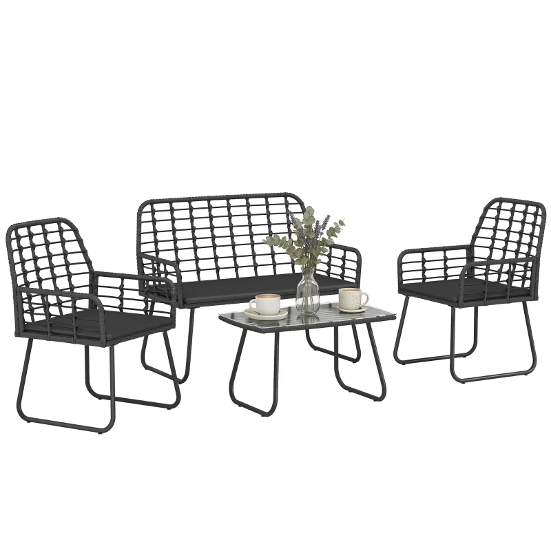 Outsunny 4 Piece Rattan Garden Furniture Set, Outdoor Patio Furniture with Loveseat, Armchairs and Coffee Table