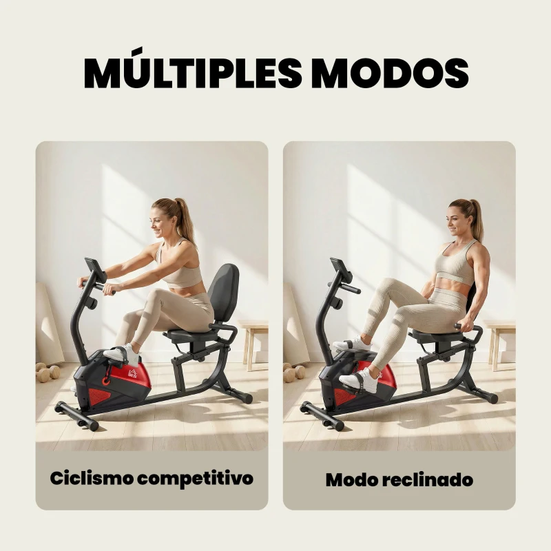 HOMCOM Bicicleta Estática con Respaldo de 8 Niveles de Resistencia Volante Asiento Ajustable Pantalla LCD y Soporte