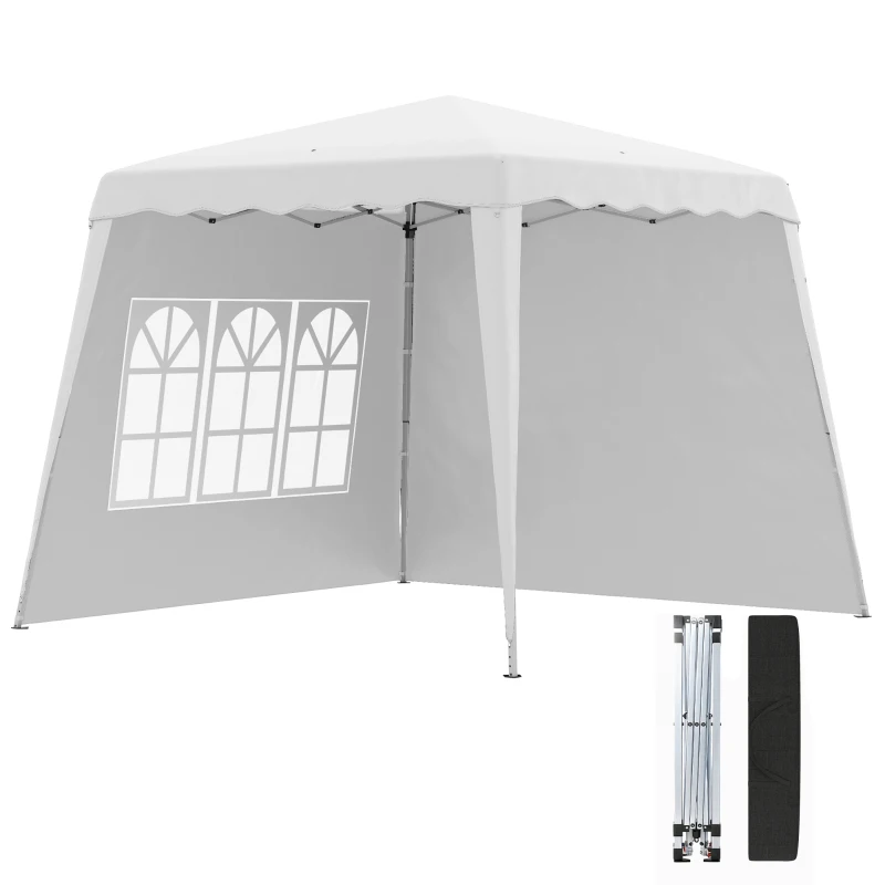 Outsunny Pavilion pliabil cu 2 laterale, Stalpi oblici si geanta de transport, cort de evenimente inaltime reglabila UV50+, cort de gradina, curte, acoperis 2,4 x 2,4 m / baza 2,9 x 2,9 m, alb