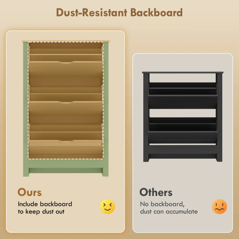 HOMCOM Slim Shoe Cabinet, Narrow Shoe Cupboard with 3 Flip Drawers, Adjustable Shelves for 18 Pairs of Shoes, High Gloss Green