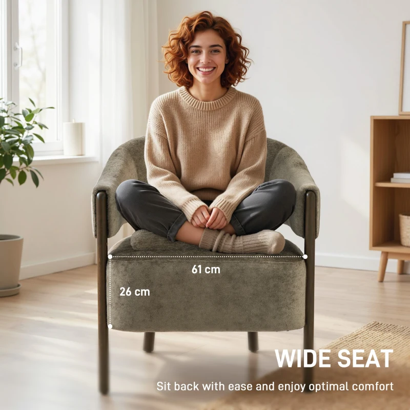 HOMCOM Accent Chair, Upholstered Tub Chair with Solid Wood Frame and Legs, Light Brown