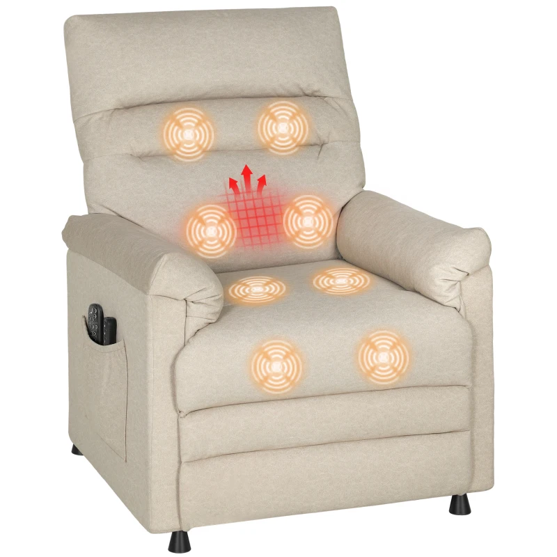 HOMCOM Sillón Relax Reclinable Eléctrico con Calor Lumbar Masaje Vibración Motor Silencioso Función de Memoria Beige