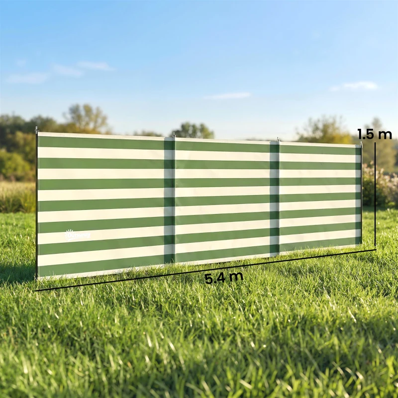 Outsunny 4 Pole Camping Windbreaks, Beach Wind Shield Shelter with Carry Bag and Steel Poles, 540cm x 150cm, Army Green