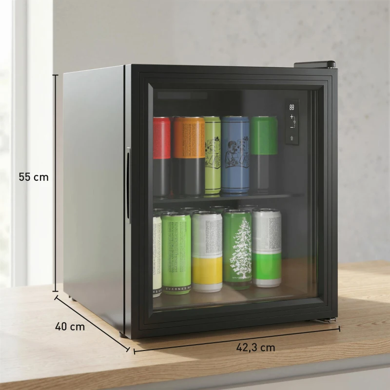 HOMCOM Réfrigérateur à boissons 46L 59 canettes, mini frigo silencieux pose libre avec porte en verre trempé double, noir