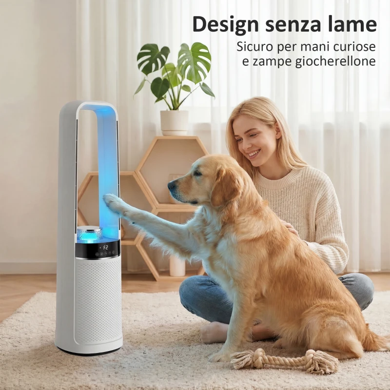 HOMCOM Ventilatore Torre Senza Pale, Silenzioso 36dB, 94 cm, Bianco, Camera da Letto