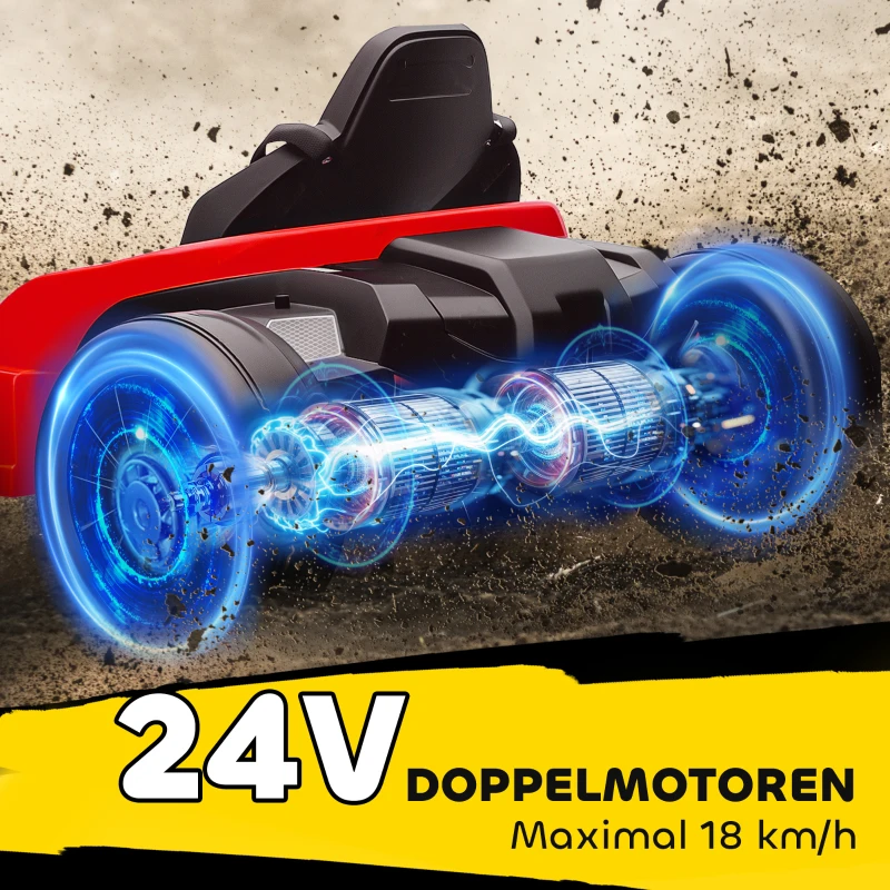 AIYAPLAY 24V Elektrisches Go-Kart, Drift-Modus, verstellbarer Sitz, 5-Punkt-Sicherheitsgurt, Musikfunktion, Hupe, 6-12 Jahre Rot