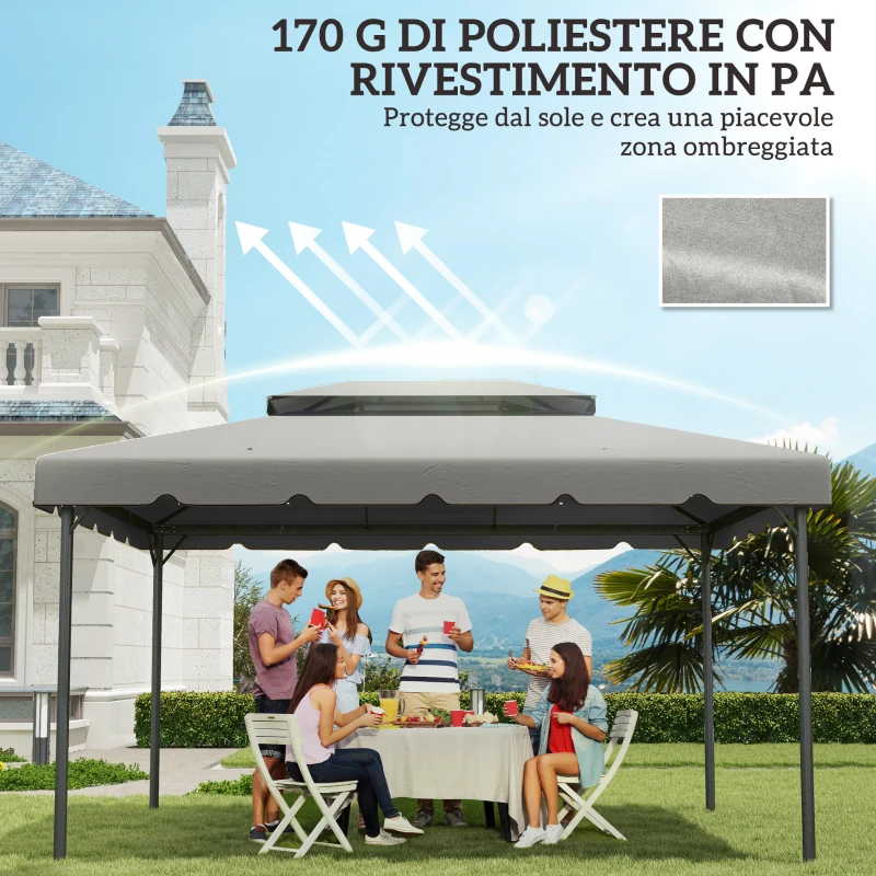 Outsunny Tetto per Gazebo 3x4 m a 2 Livelli con 8 Fori di Drenaggio in Poliestere Grigio Chiaro