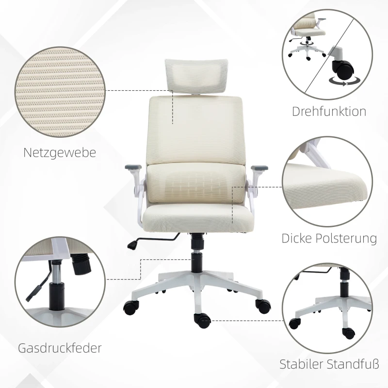 Vinsetto Bürostuhl Schreibtischstuhl Office-Stuhl, höhenverstellbar, 1 Kopfstütze, 60 x 61 x 121,5 cm Beige