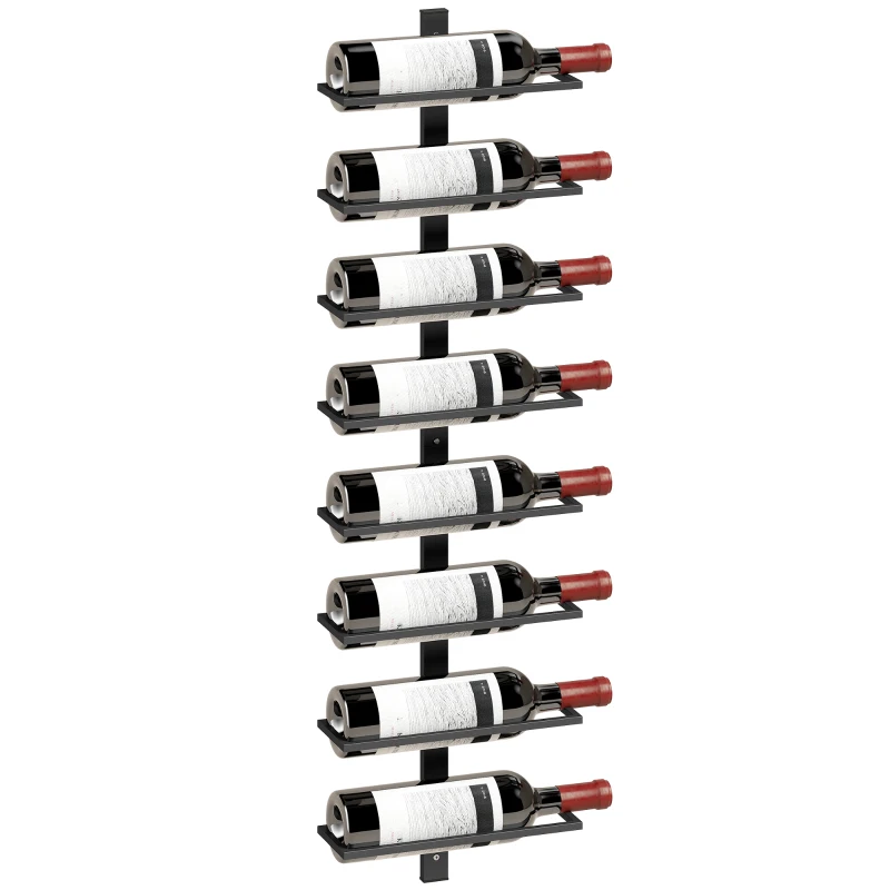 HOMCOM Wall Mounted Wine Rack, 8 Tier Metal Wine Display Rack, Storage Holder for Kitchen, Black