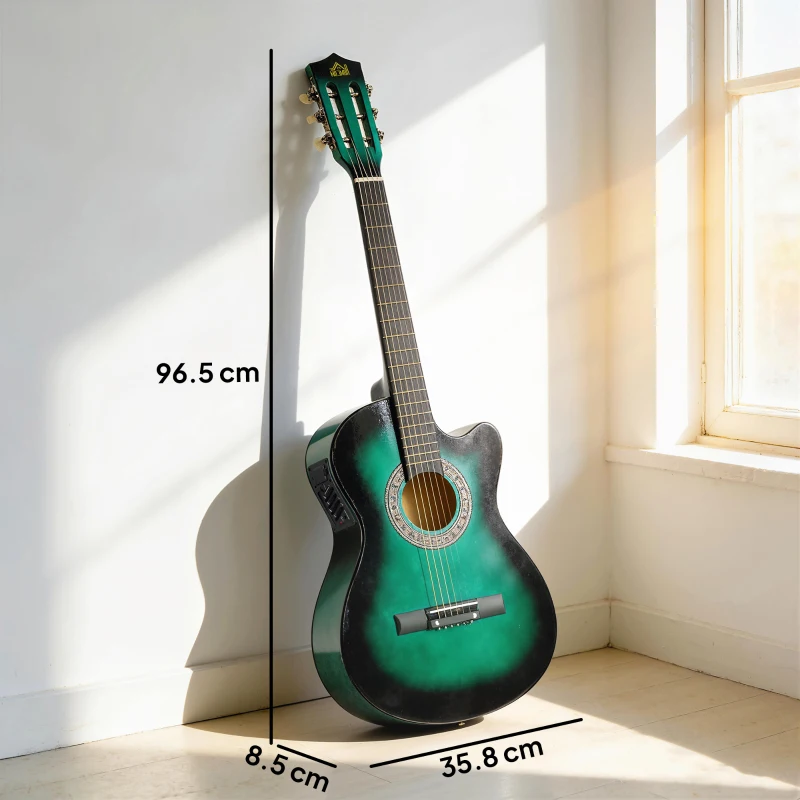 HOMCOM 38 Inch Acoustic Electric Guitar, Beginner Junior Adult Guitar Gloss Finish with Carrying Case - Dark Green