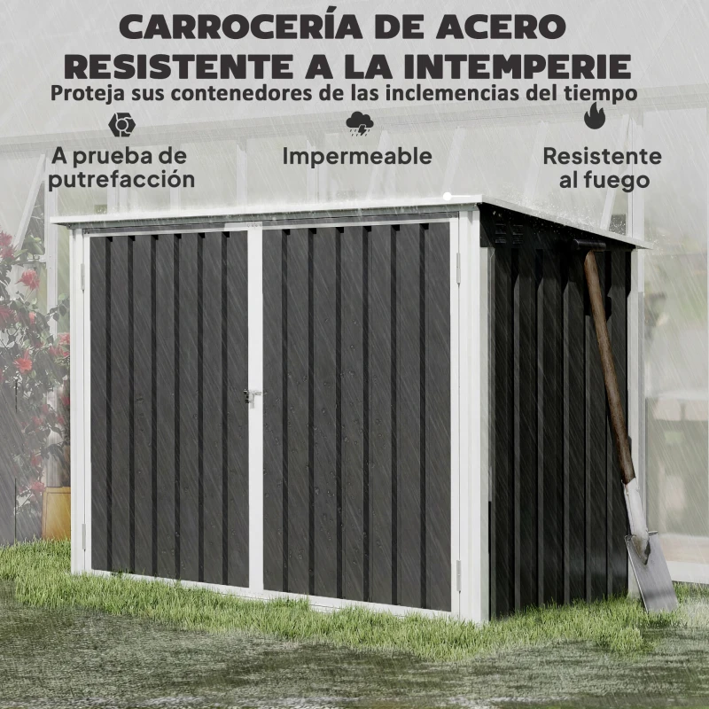 Outsunny Cobertizo para Contenedor de Basura Doble con Tapa Abatible y Puertas Doble 179,5x108x129,5 cm Gris Oscuro