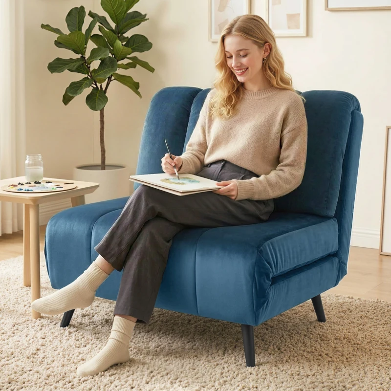 HOMCOM Poltrona Letto Pieghevole Trasformabile con Schienale Regolabile, Blu