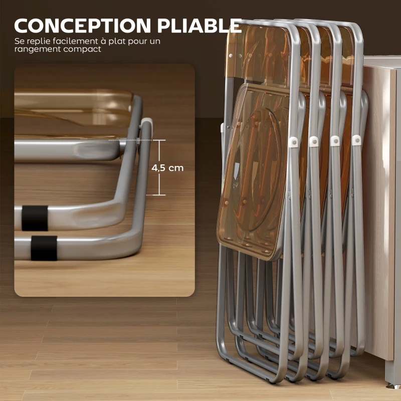 HOMCOM Lot de 4 chaises pliantes en acrylique et acier, chaises pliantes portables pour maison, salle à manger, oranges