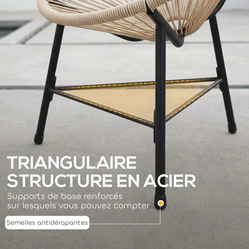 Outsunny Lot de 2 Fauteuils de Jardin Acapulco Résine Tressée, Structure Triangulaire en Acier, Charge 120 kg, 72x68x81cm, Naturel