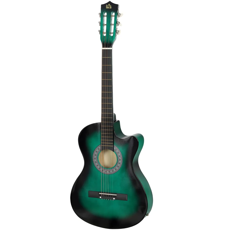 HOMCOM 38 Inch Acoustic Electric Guitar, Beginner Junior Adult Guitar Gloss Finish with Carrying Case - Dark Green