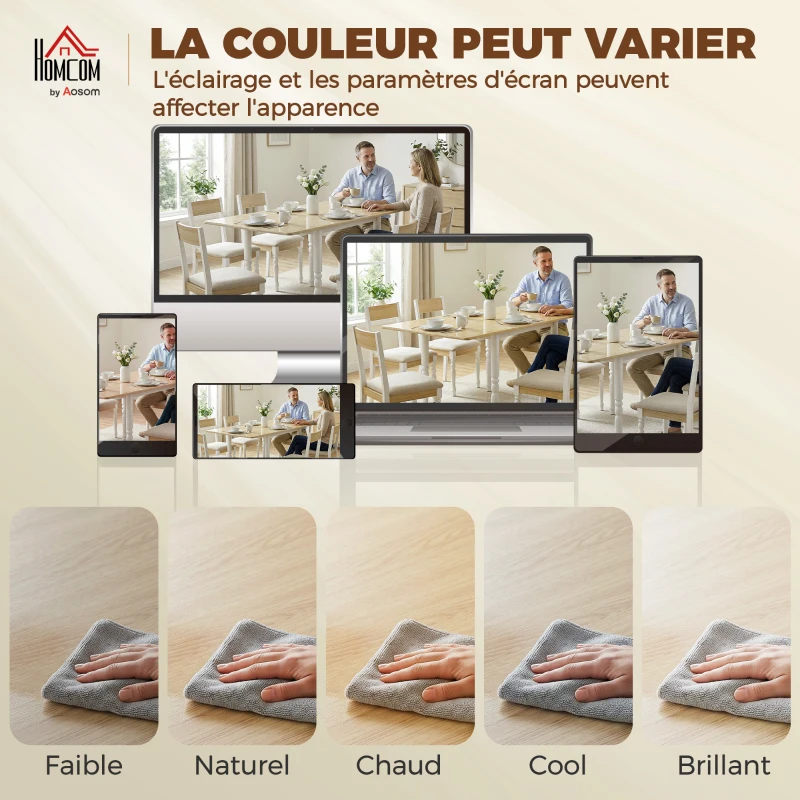 HOMCOM Table à manger pliante pour 2 à 6 personnes 74-134 cm, table de cuisine avec 2 abattants, pieds en acier, bois naturel