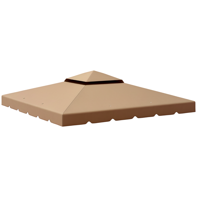 Outsunny Tetto per Gazebo 3x3 m a 2 Livelli con 8 Fori di Drenaggio in Poliestere Cachi