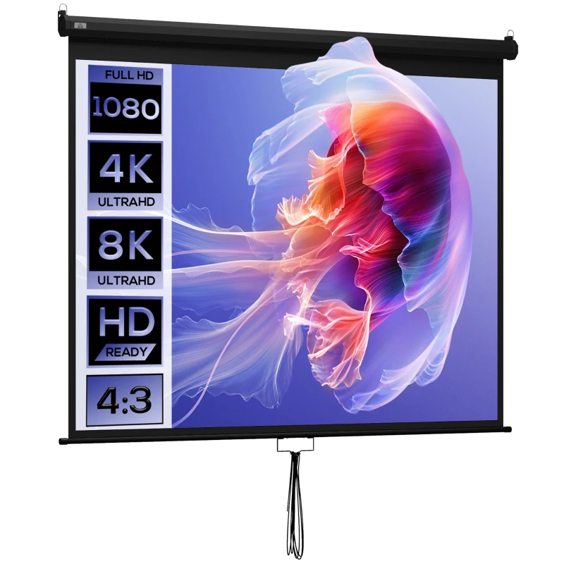 HOMCOM Écran de Projection 120" 4:3 HD 4K, Boîtier en Métal, Écran Hauteur Réglable Manuellement, 244x183cm, Noir