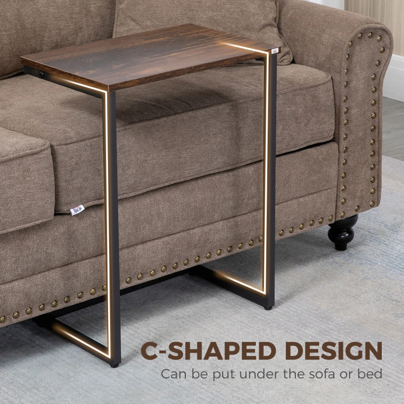 HOMCOM Nesting Side Tables Set of 3, C-Shaped Snack Side Tables with Steel Frame for Sofa Couch and Bed, Rustic Brown