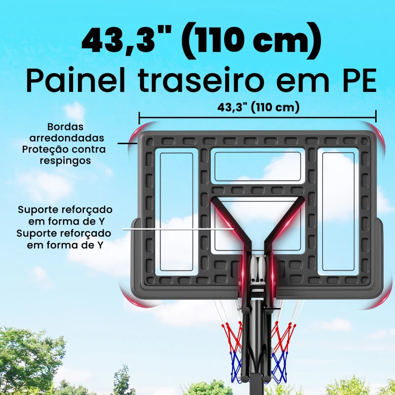 SPORTNOW Tabela de Basquetebol para Exterior com Rodas, Altura Ajustável (2,35-3,05 m), Base Preenchível e Bolsa de Peso, Cor Preto