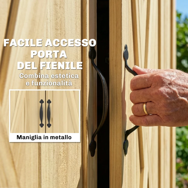 Outsunny Armadio da Giardino a 3 Ante con 4 Ripiani e Ganci, in Legno di Abete, 93x53x168 cm, Color Legno