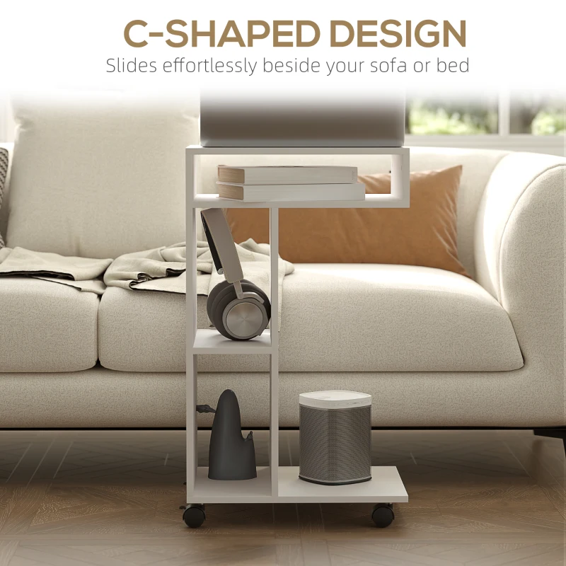 Stolik kawowy z kółkami, biurko, 4 półki, nowoczesny design