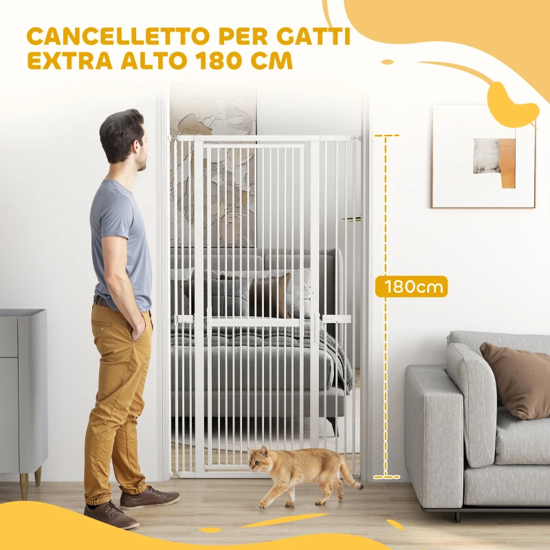 PawHut Cancellino per Cani e Gatti Alto 180 cm, Estensibile da 76-104 cm e Montaggio a Pressione, Bianco