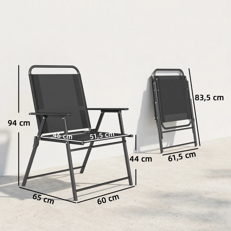 Outsunny Lot de 4 chaises de jardin pliantes avec accoudoirs, chaises d'extérieur avec assise large en textilène, noir