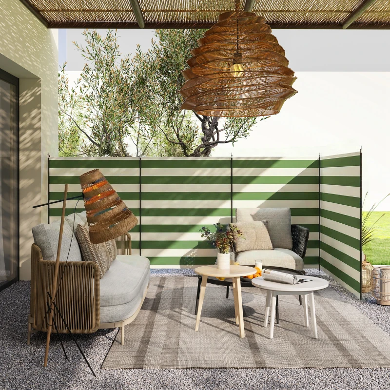 Outsunny 4 Pole Camping Windbreaks, Beach Wind Shield Shelter with Carry Bag and Steel Poles, 540cm x 150cm, Army Green