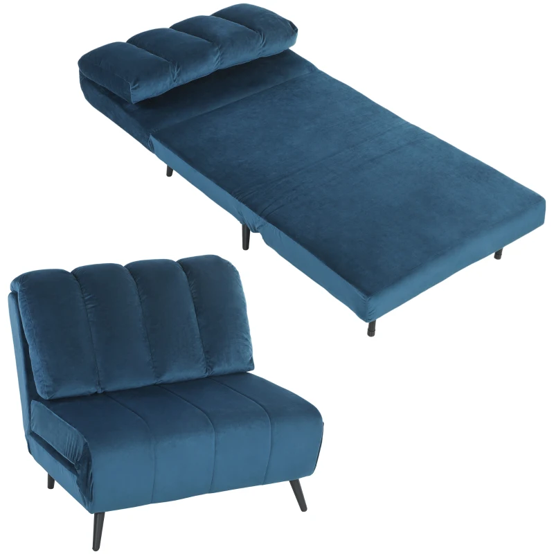 HOMCOM Poltrona Letto Pieghevole Trasformabile con Schienale Regolabile, Blu
