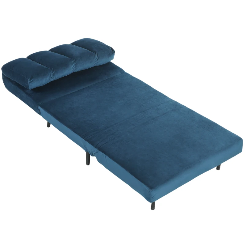 HOMCOM Poltrona Letto Pieghevole Trasformabile con Schienale Regolabile, Blu